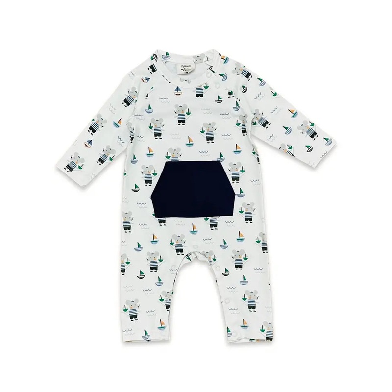 Viverano Organics Mouse Sailor Kangaroo Pocket Baby Jumpsuit 0-3 Months