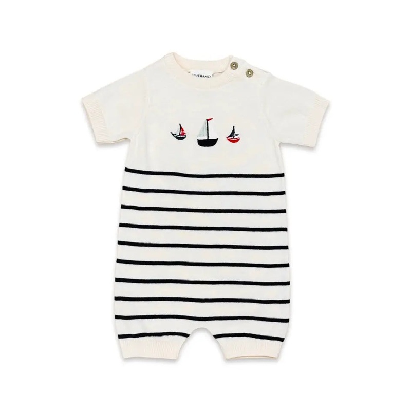 Viverano Organics Sailboat Embroidered Knit Short Baby Romper 0-3 Months