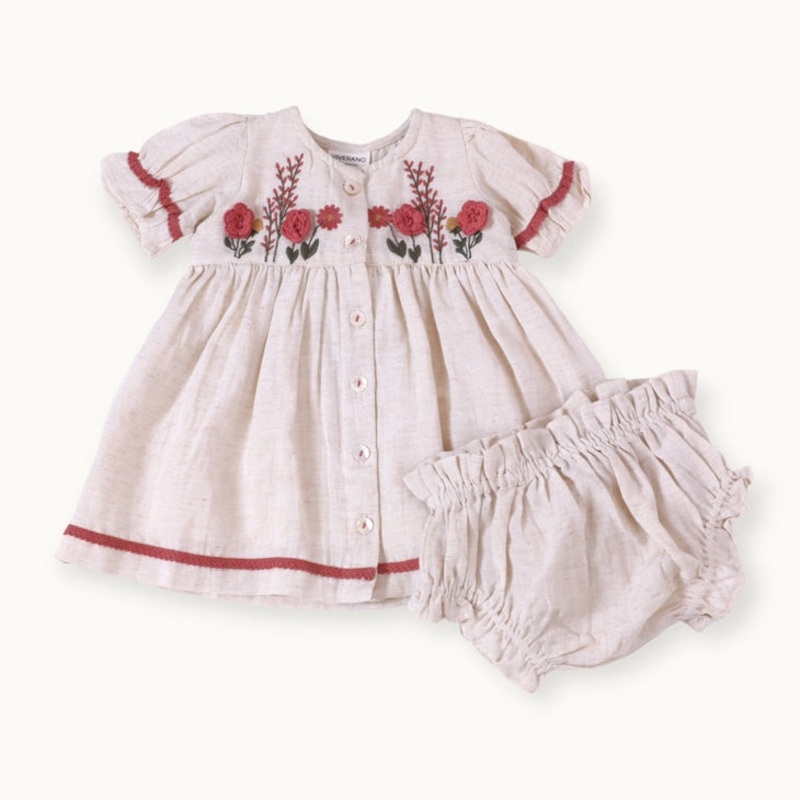 Viverano Organics Victoria Embroidered Floral Baby Dress + Bloomer 18-24 Months