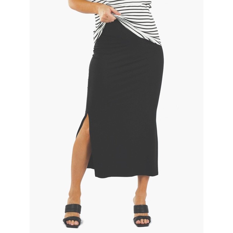 Black Maternity Maxi  Skirt – Side Split XS Black 379B-#D-7