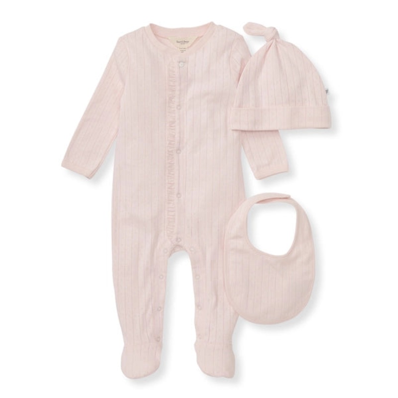 Burt’s Bees Baby Organic Cotton Jumpsuit, Bib & Hat 3 Piece Set Newborn Ranunculus