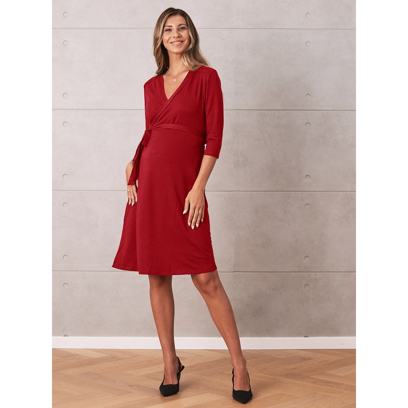 Classic Maternity Wrap Feeding Dress in Red XS 8061LR/8081LRD #F-5