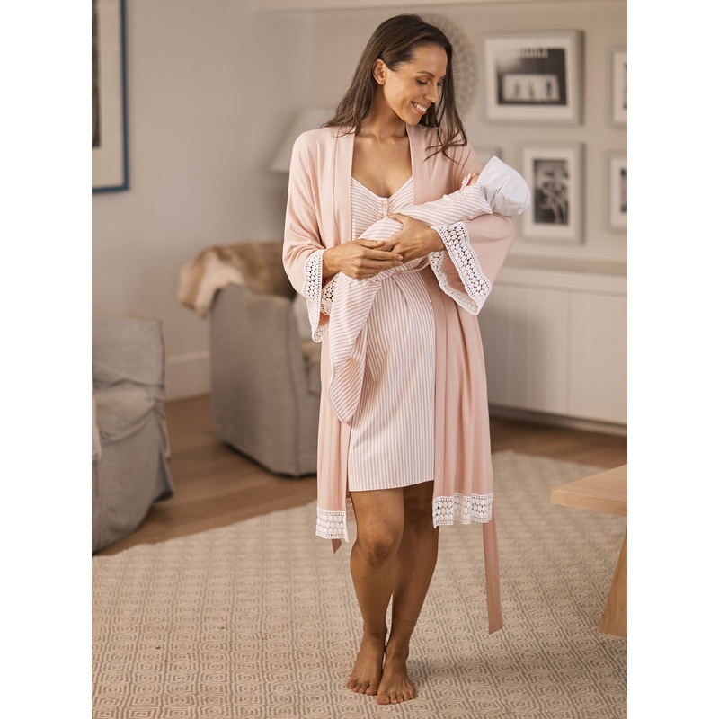 Hospital Pack: Maternity Nightie + Robe + Free Baby Wrap – Pink XS