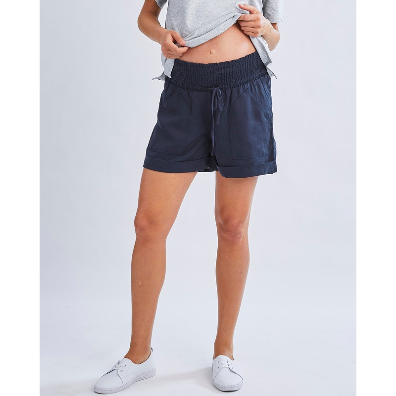 Linen Maternity Shorts in Navy XS