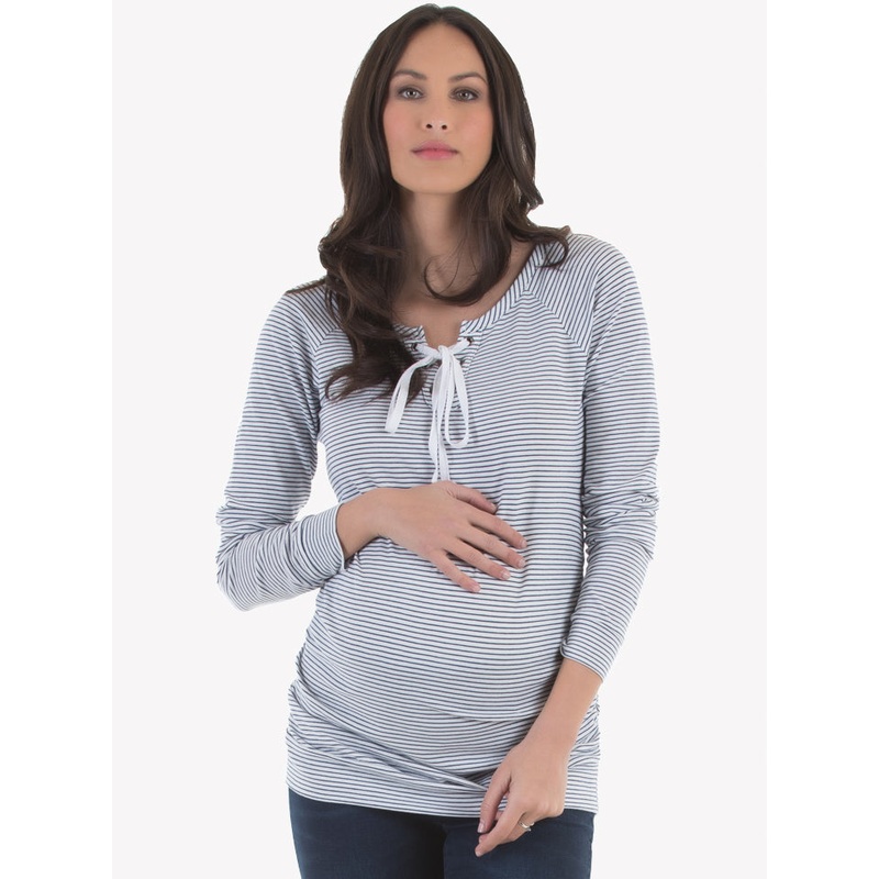 Long Sleeve Nursing Top – Navy & White Stripes XS 2365C-#F1