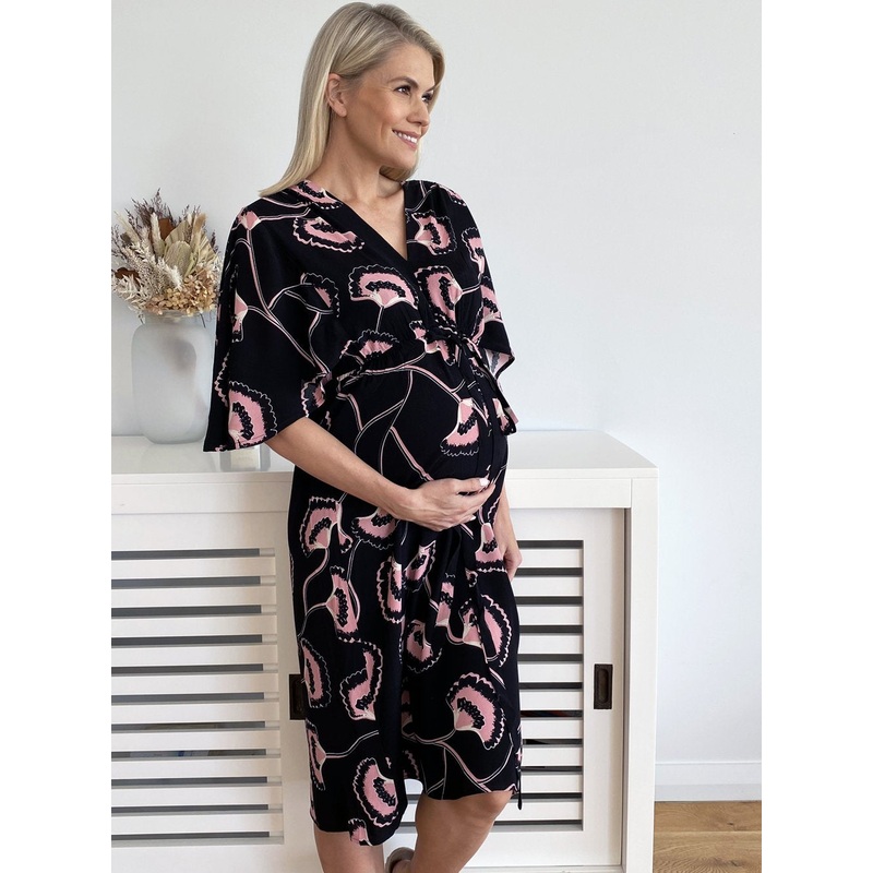 Maternity Bella Midi Dress – Hibiscus Print XS 8096B-#E-4