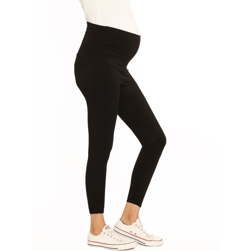 Maternity Foldable Waist Band Tight 7/8 Length Legging Black XS