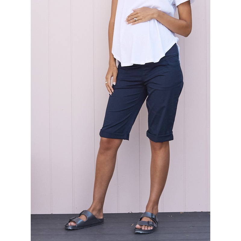 Maternity Knee Length Comfortable Cotton Shorts in Navy Navy XS 9012C