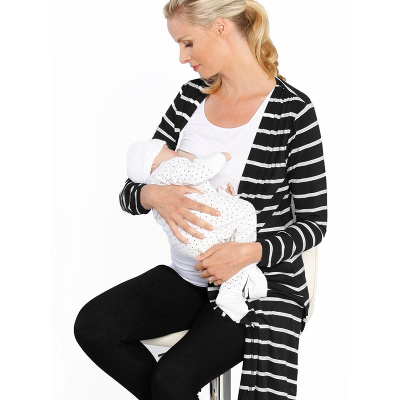 Maternity Long Lounge Cardigan in Stripes XS 2131B/G