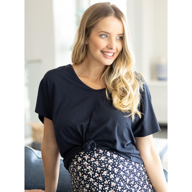 Maternity Loose Fit Swing Top in Navy XS
