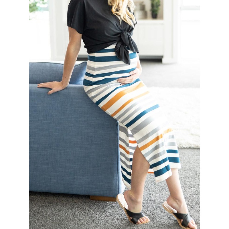 Maternity Maxi Skirt in Stripe XS