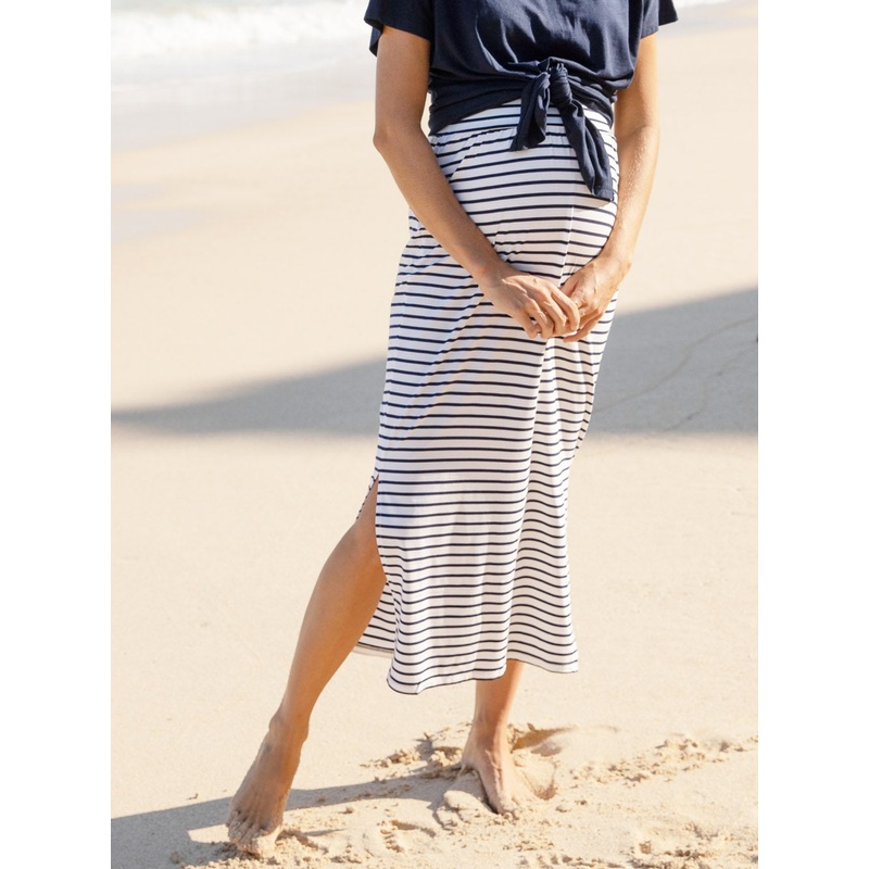 Maternity Maxi Skirt in White & Navy Stripes XS 379K