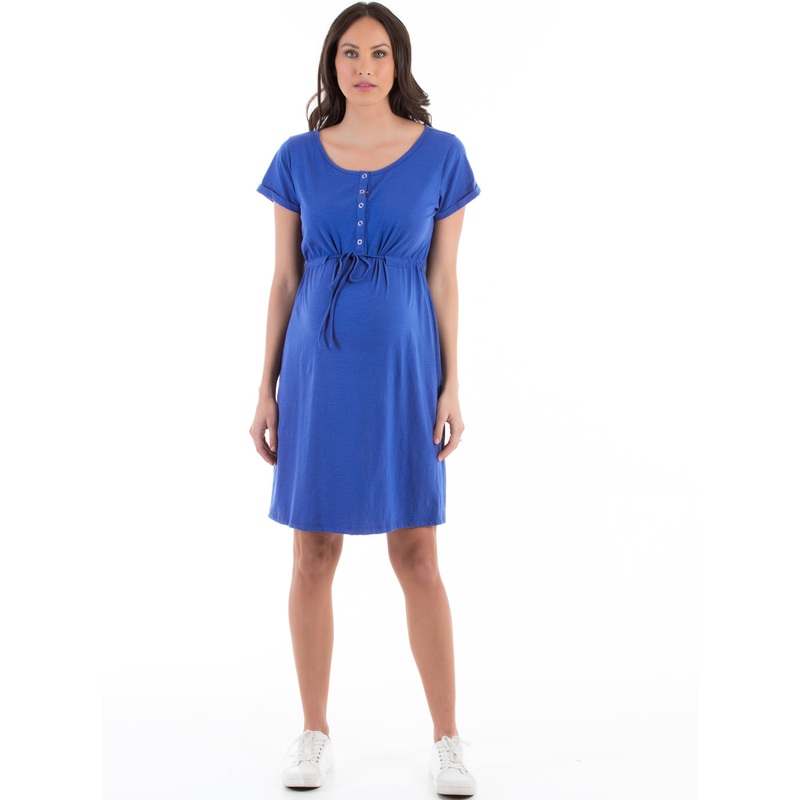 Maternity & Nursing Drawstring Dress in Blue, Black or Khaki Black XS N877-#D-4/E-9