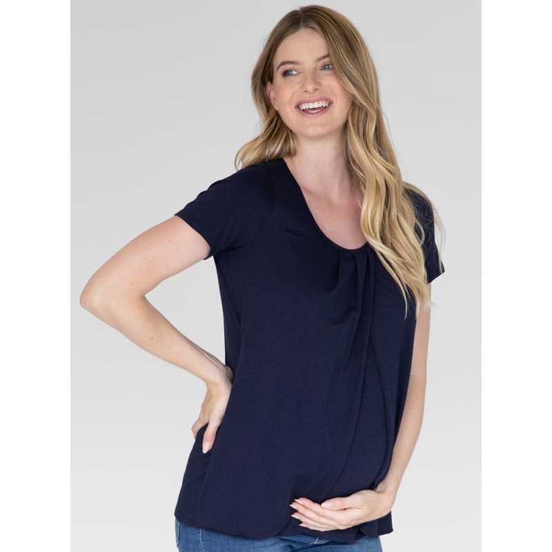 Petal Front Short Sleeve Nursing Top in Navy XS Navy N269SNV