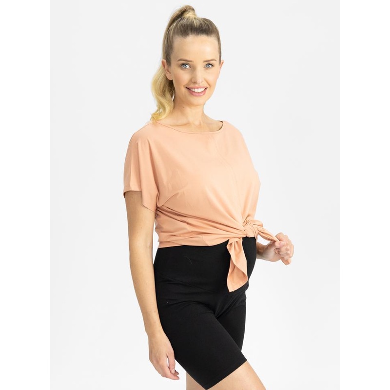 Reversible Tie Front Maternity Tee Top in Peach#D-1 XS Peach