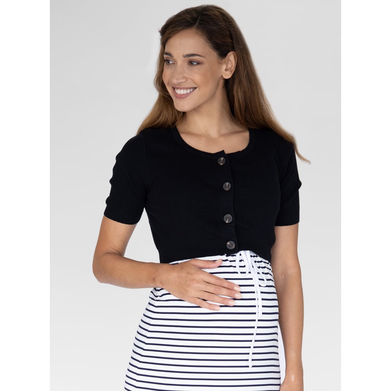 Short Sleeve Maternity Cardigan in Black XS Black #F-4