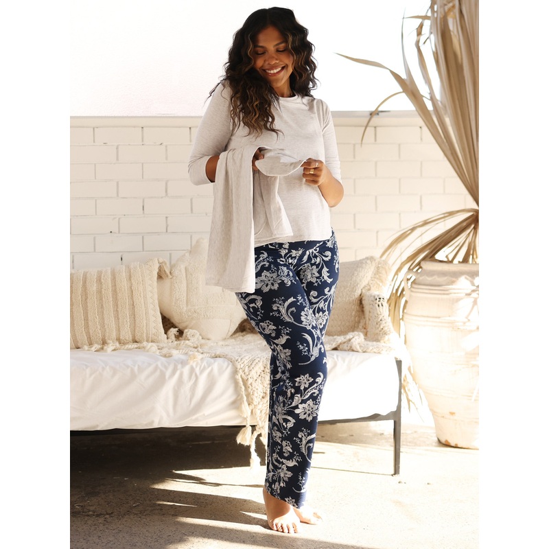4-Piece  Maternity Loungewear Set-  Grey/Parsley Print XS