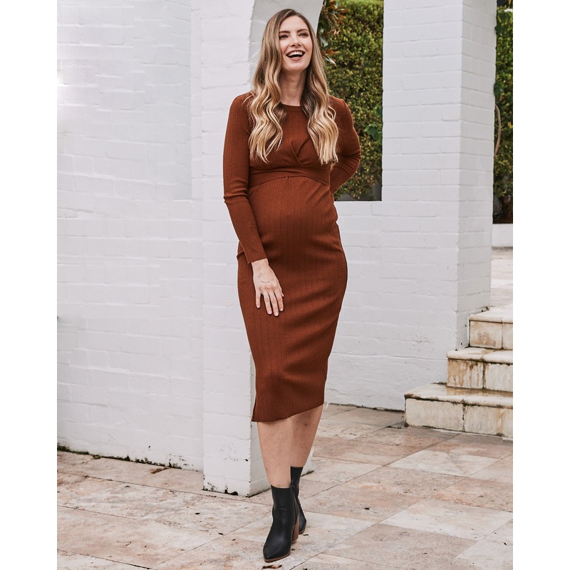 Annabella Knit Maternity Dress in Rust XS N879LBR-#D-4