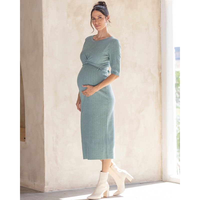 Annabella Knit Maternity Midi Dress in Sage Green XS N879SG-#D-8