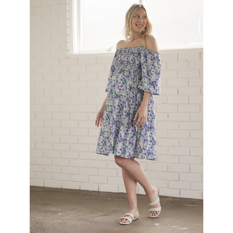 Avery Baby Shower Maternity Dress- Purple Floral Print XS 850PUP-#C-2