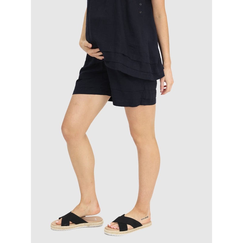 Black Maternity Linen Summer Shorts XS 990B-#E-2