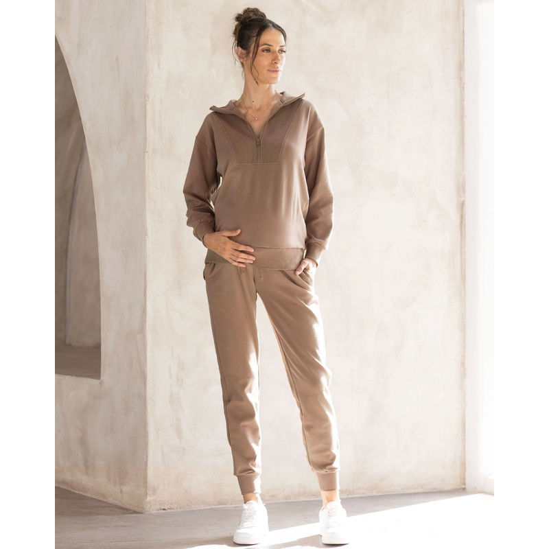 Calla Zip Front Maternity Sweatshirt & Sweatpants Set XS
