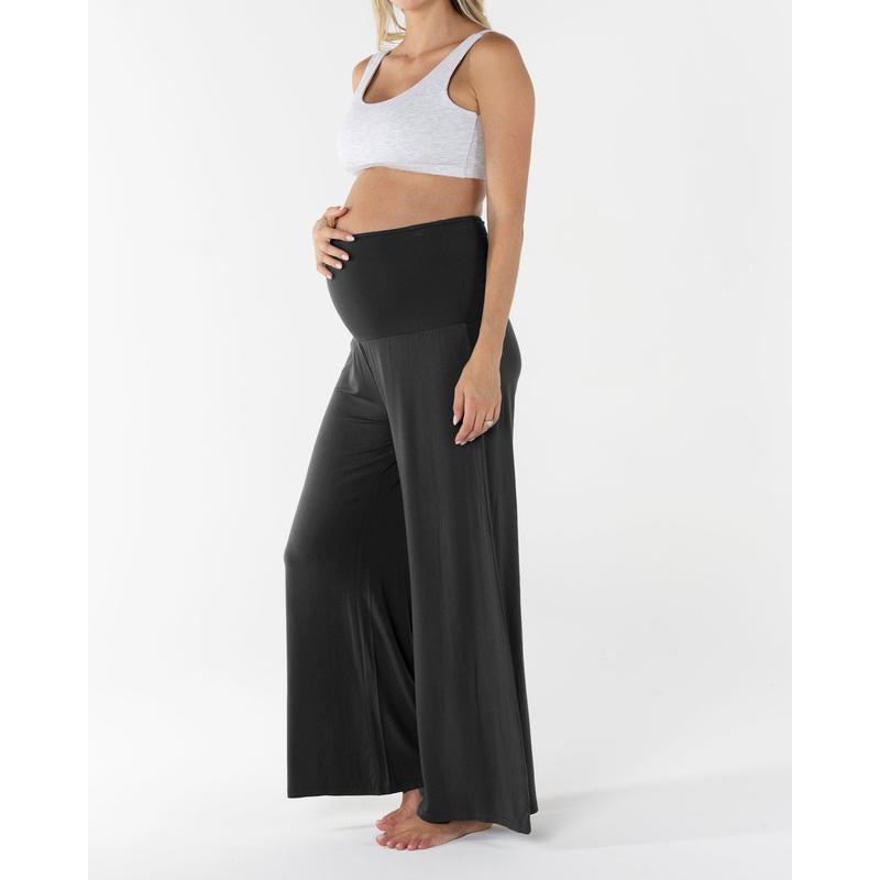 Debra Wide Leg Maternity Bamboo Pants in Black XS 75cm