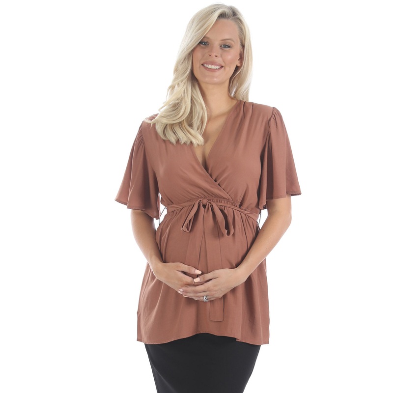 Flare Sleeve Maternity  Top in Rust XS 255DP-#J-13