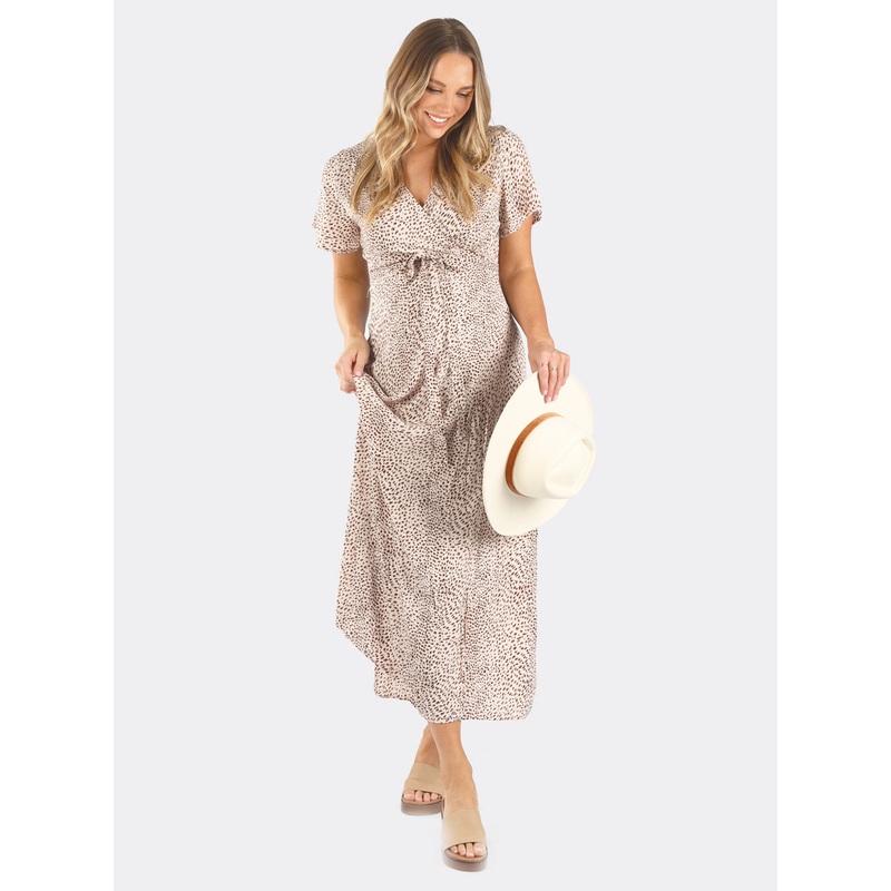 Isabella Beige Leopard Print Maternity & Nursing Wrap Dress XS 8301LK-#D-7