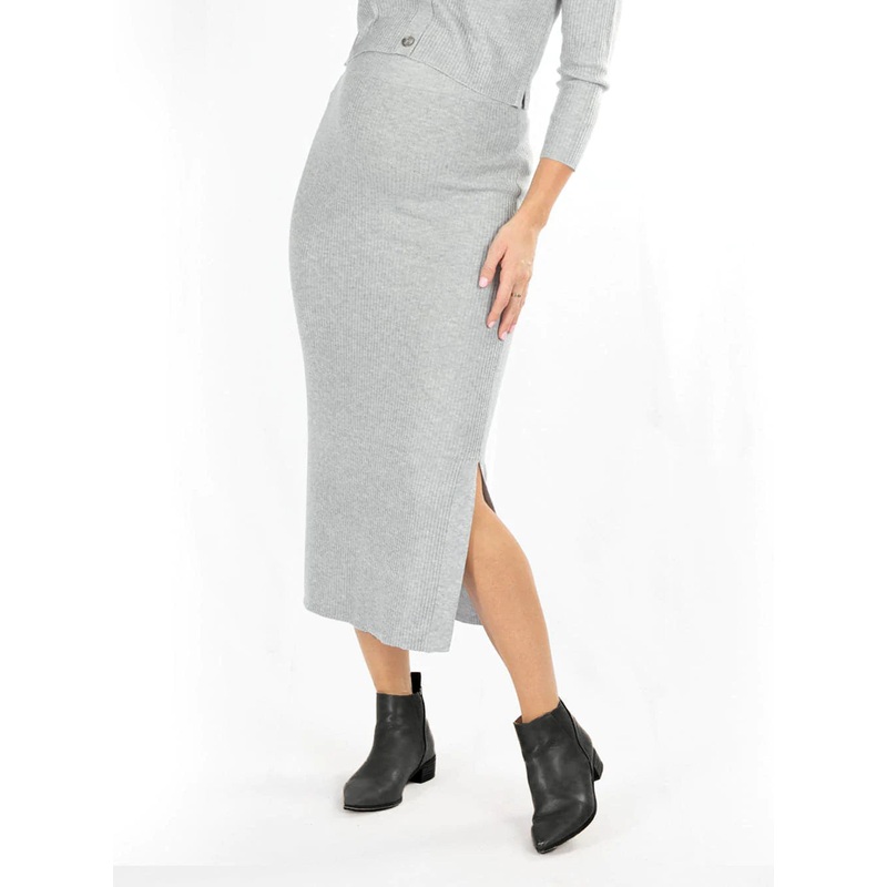 Jade Wool Blend Maternity Midi Skirt with side split in Grey S N382GM-#E-4