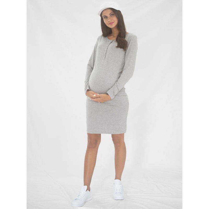 Lexie Maternity & Nursing Long Sleeve Dress in Marl Grey XS N8683LMG-#F-1
