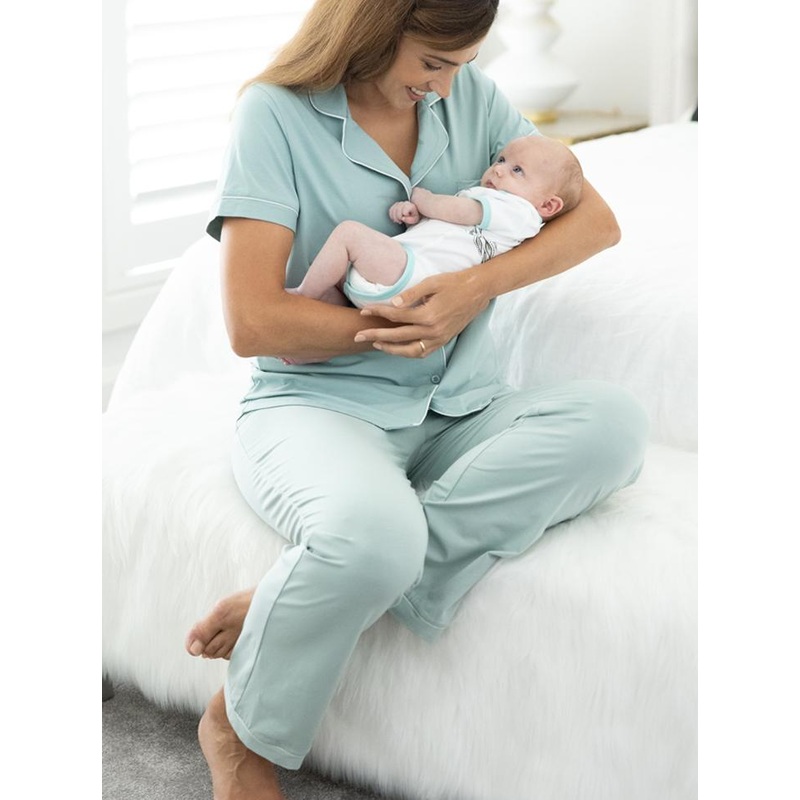 Maternity and Nursing Button Front Pyjama Set in Sage Green XS