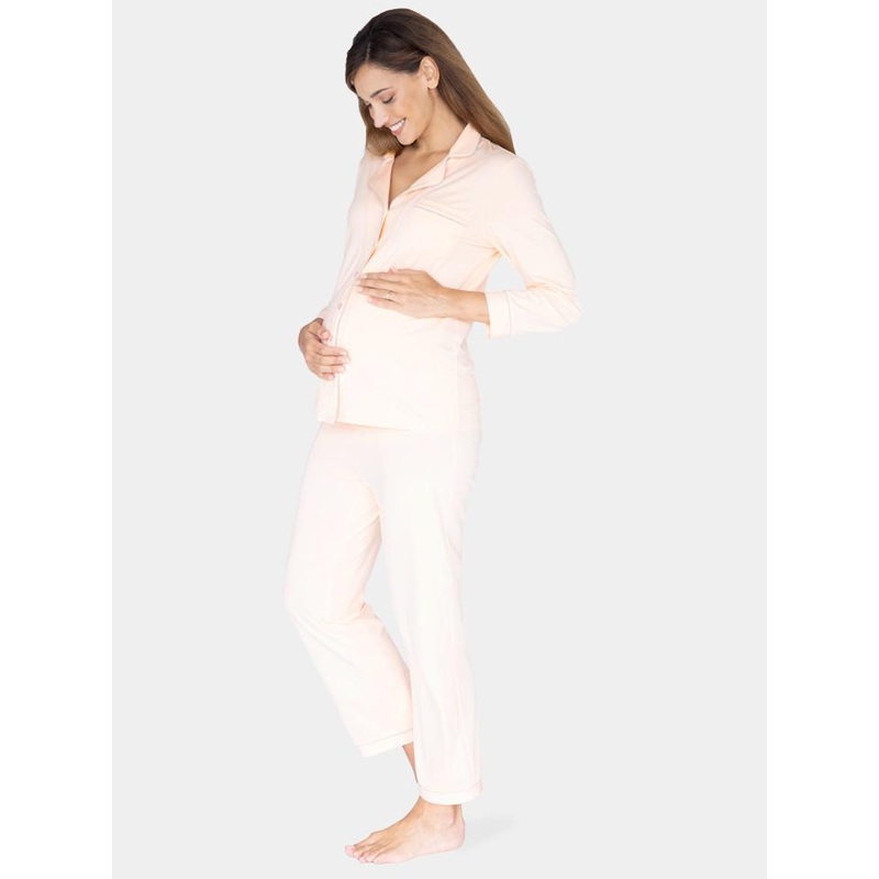 Maternity and Nursing Long Sleeve Pajama Set in Peach Peach XS 729LSPCH – 0103D