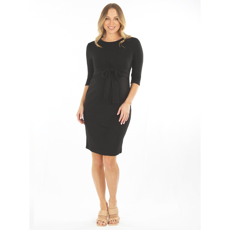 Maternity and Nursing Tie Knot Dress – Black XS