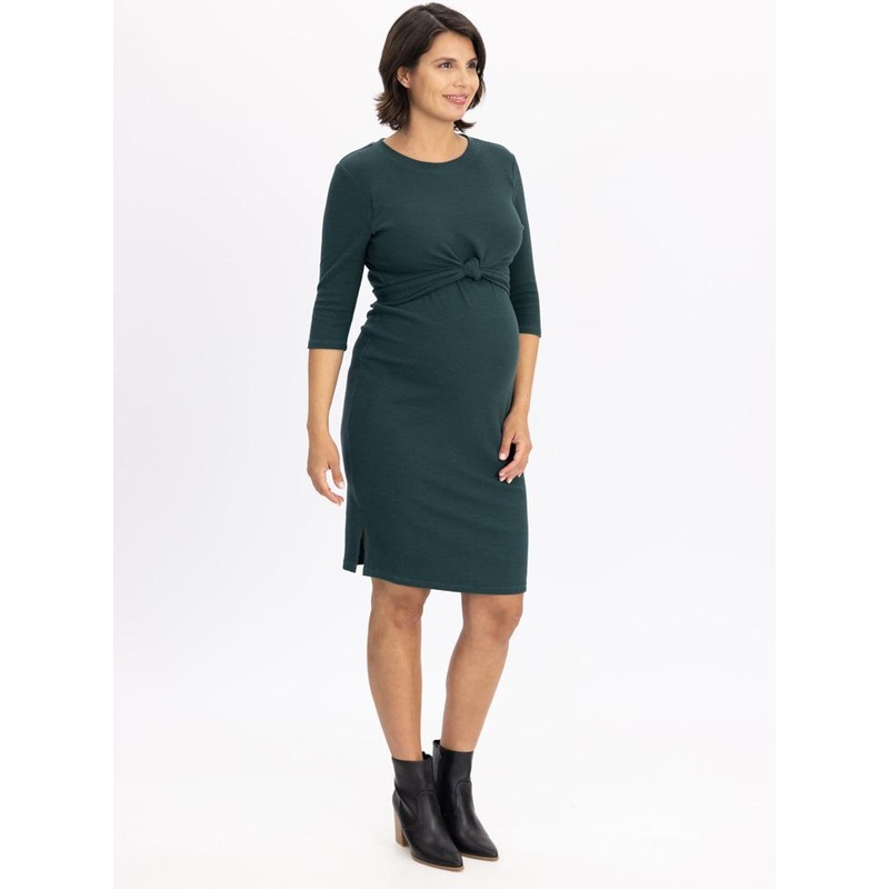 Maternity and Nursing Tie Knot Dress – Forest Green XS N857GR-#D-3
