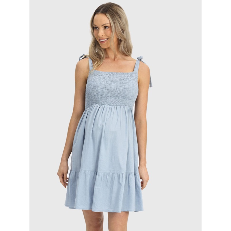 Maternity Chambray Sleeveless Sundress in Light Blue XS N893BLU-#C-6