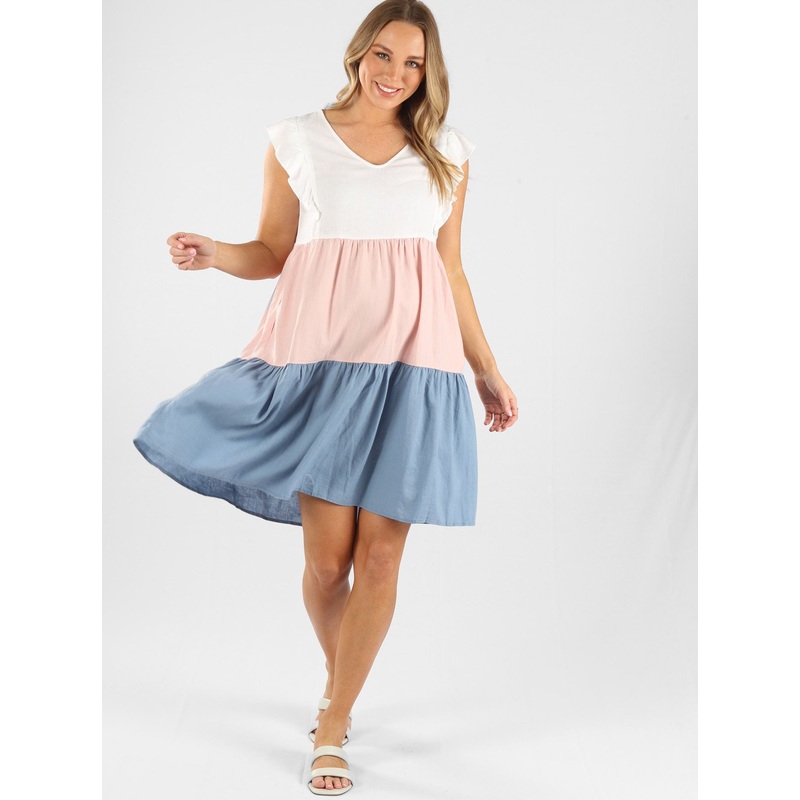 Maternity Linen Dress in Blue XS N865BLU-#F-3