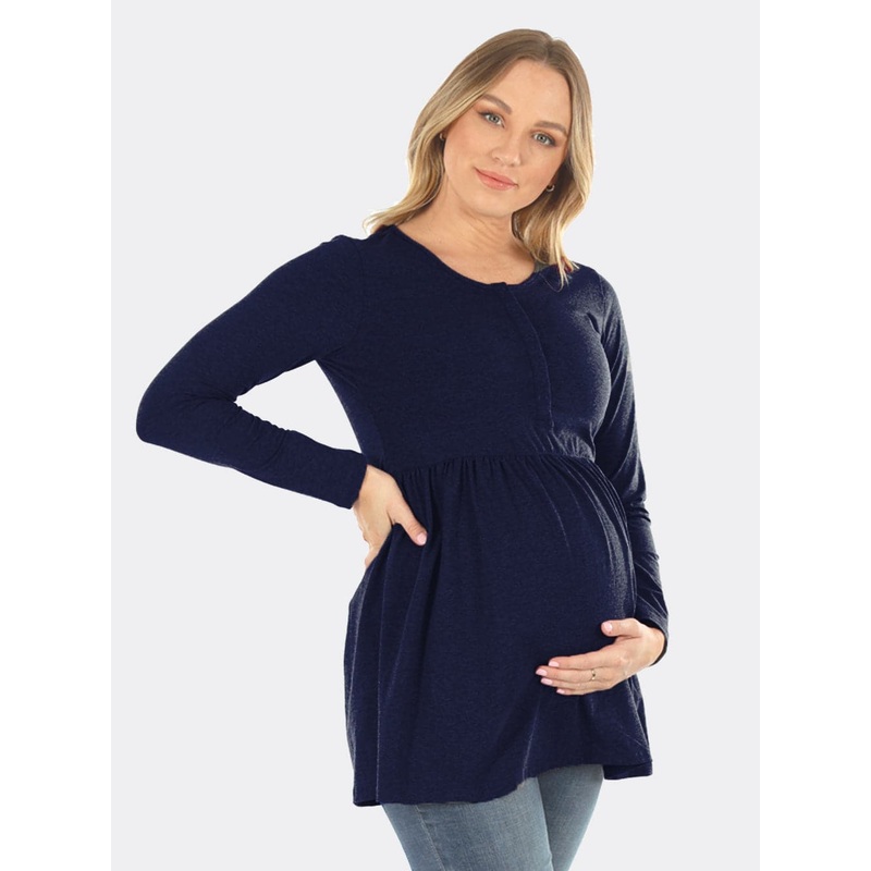 Maternity & Nursing Long Sleeve Baby Doll Tee In Navy Navy XS N2215NV – 0203C