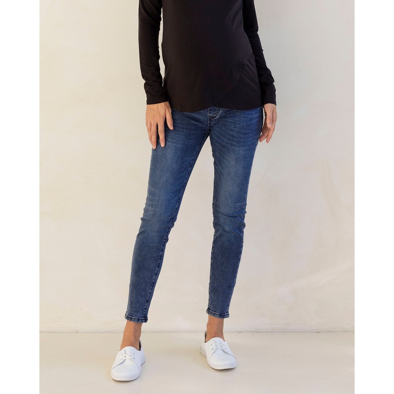 Maternity Over the Bump Fitted Denim Blue Jeans XS