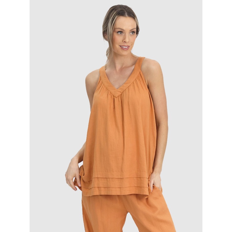 Maternity Sleeveless Linen Summer Top in Orange XS N272OR-#D-4