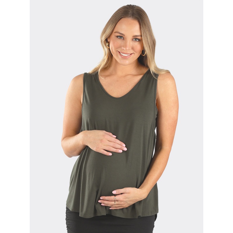 Maternity Swing Tank with Nursing Opening in Khaki XS