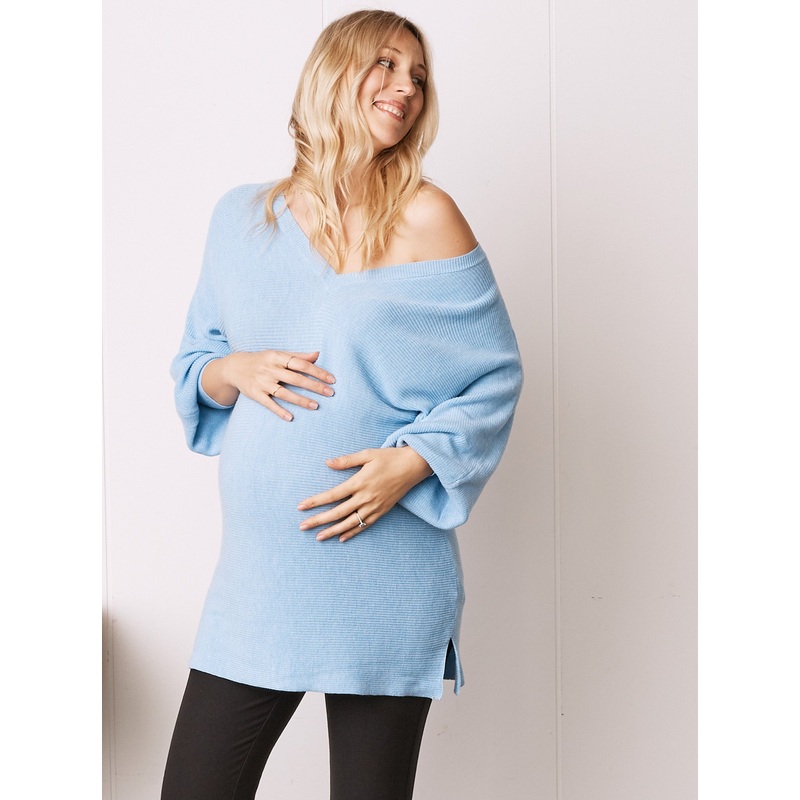 Maternity V-Neck Raglan Sleeve Sweater in Light Blue XS 2568BLU-#J-8