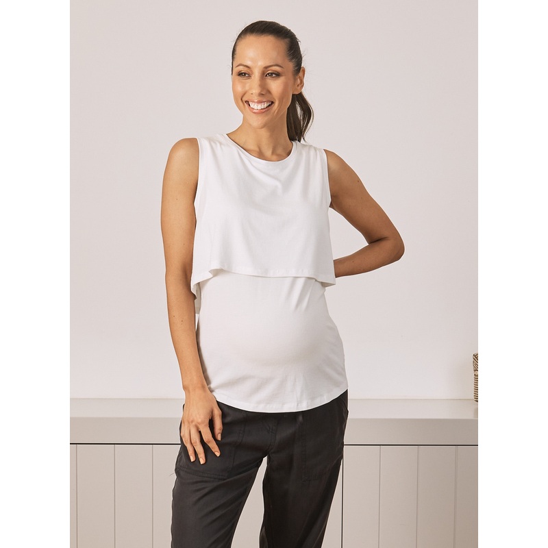 Nursing Friendly Maternity Sleeveless White Tank XS N2735A-#F-4