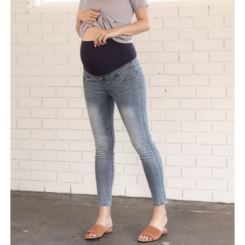 Over the Bump Skinny Maternity Denim Jeans Washed Blue XS 578LTBU-#E-8/#E-9