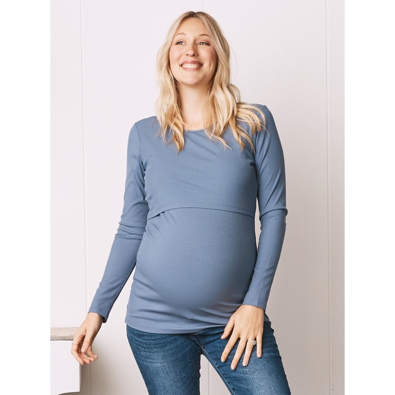Steel Blue Long Sleeve Maternity & Nursing Top XS