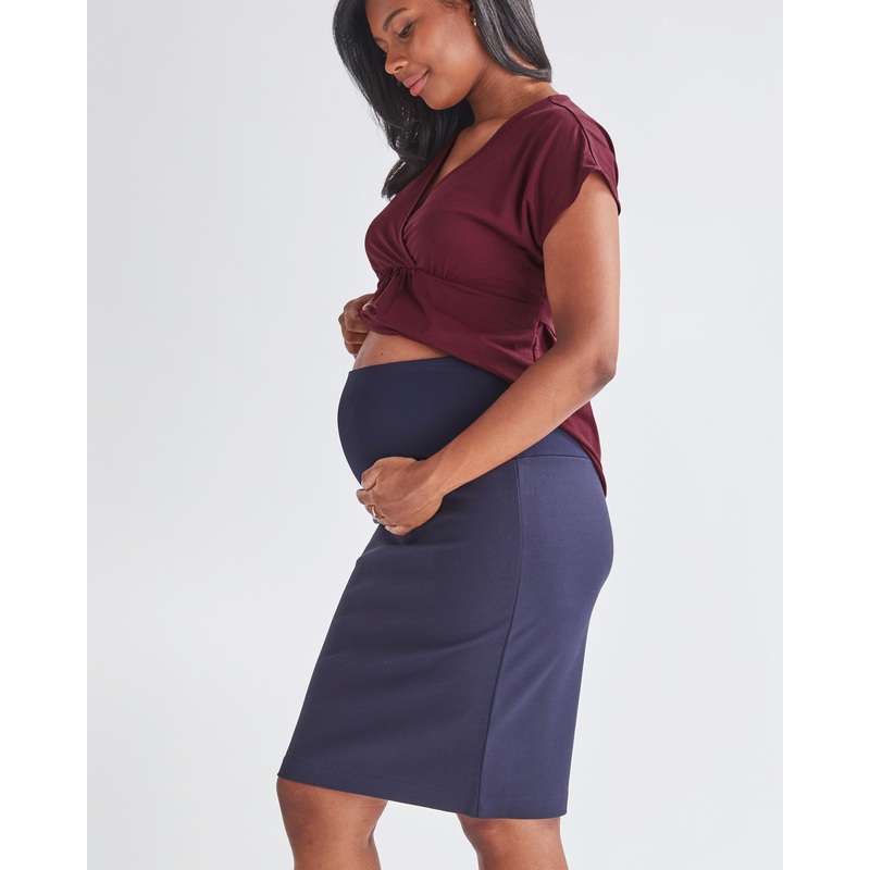 Straight Cut Ponte Pencil Navy Maternity Skirt XS 30120C-#J-11