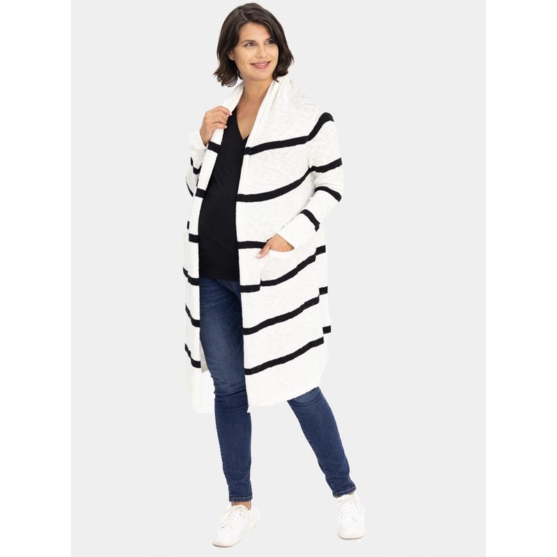 White Maternity Cotton Cardigan with Black Stripes S/M #F-4