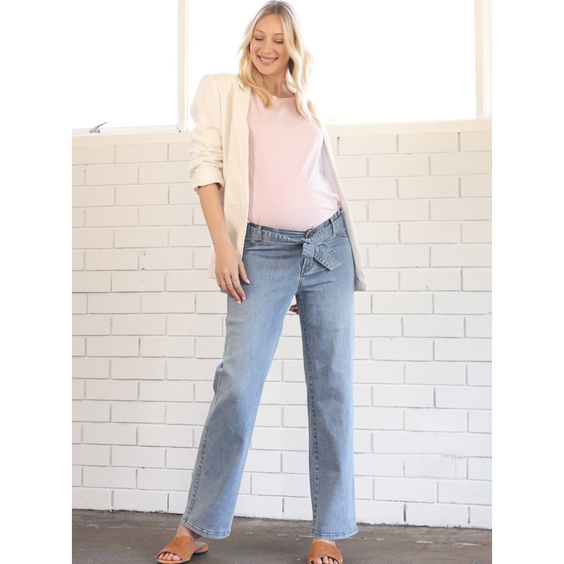 Wide Leg Maternity Jeans in Washed Blue XS 588LW – 0802D