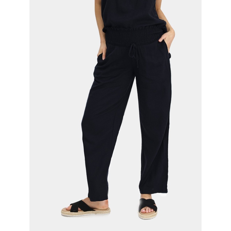 Wide Leg Maternity Linen Pants in Black XS 988B#E-1