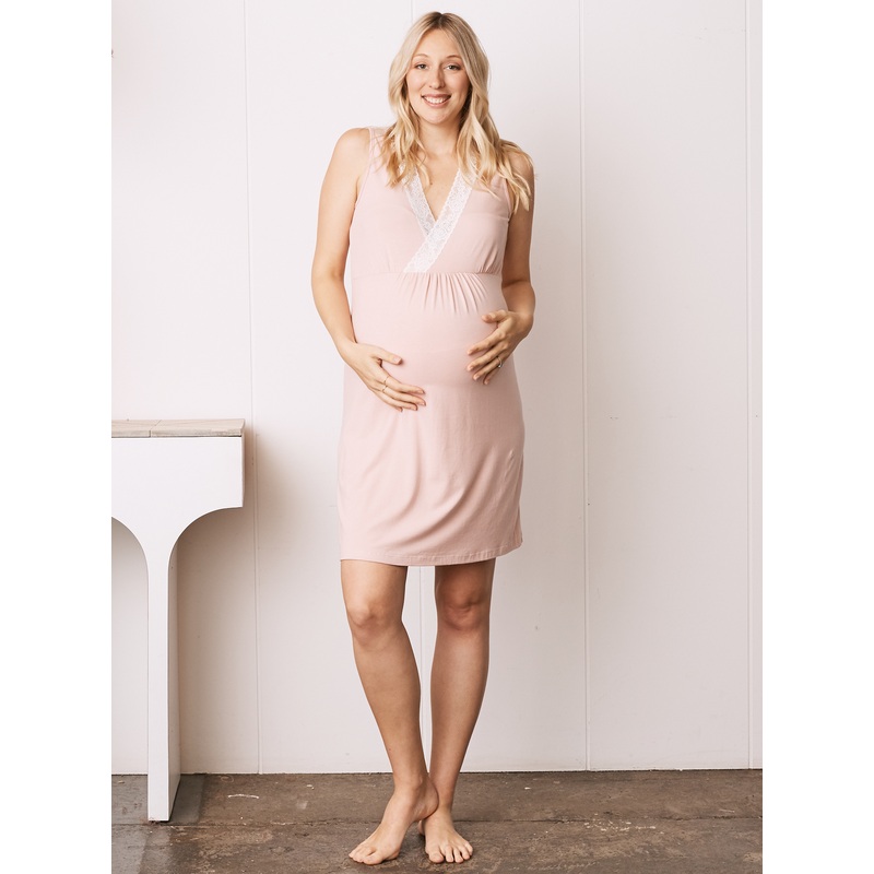 2- Piece Maternity Bamboo Lace Nightie Set – Dusty Pink XS AC42DP/N92PK